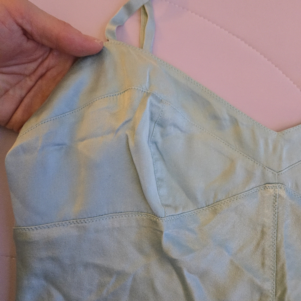 Express Sky Blue Stretch Silk 90s Y2K Bustier Seam Cami Spaghetti Strap Tank EB3 - Picture 6 of 9